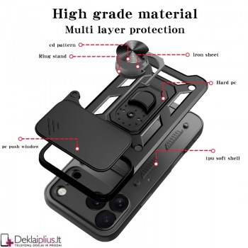 5in1 smūgiams atsparus dėklas su žiedu ir kameros apsauga (Apple Iphone 17 Pro Max/18 Pro Max)